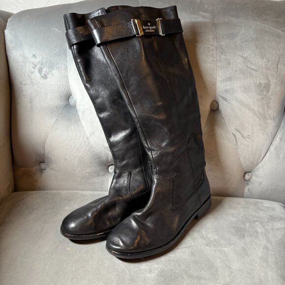 KATE SPADE Ronnie Black Leather Knee High Boots Size 6 1/2 - Picture 4 of 10